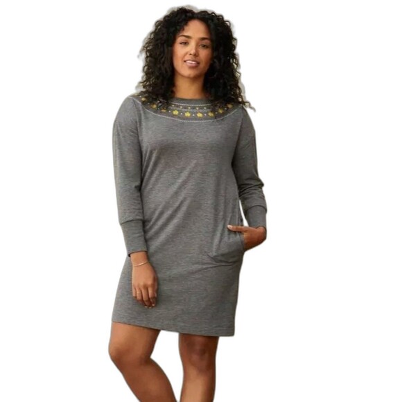 Matilda Jane Dress Women's Size XL Gray Floral Embroidered Knit Just Imagine - Picture 1 of 10